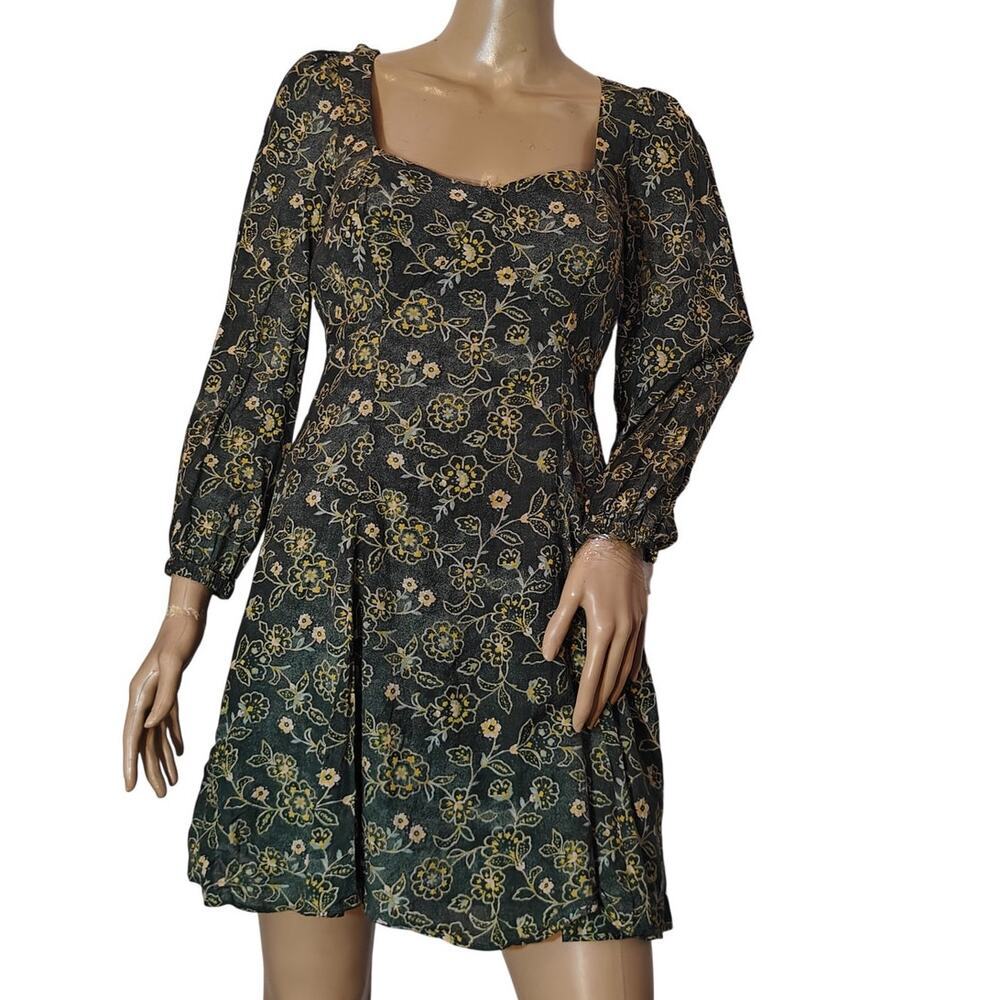 J.Crew Re-Imagined Floral Long Sleeve Mini Dress Green/Yellow Size 2